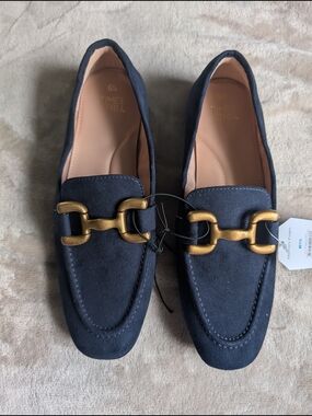 Time and Tru women's navy faux microsuede buckle loafers Size 6.5 NEW